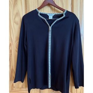 Misook zip up Swacket sz Med silver/black zipper dart back side split